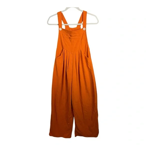 Halara Adjustable Strap Button Front Waffle Casual Overalls in Apricot Orange XS - Picture 6 of 11